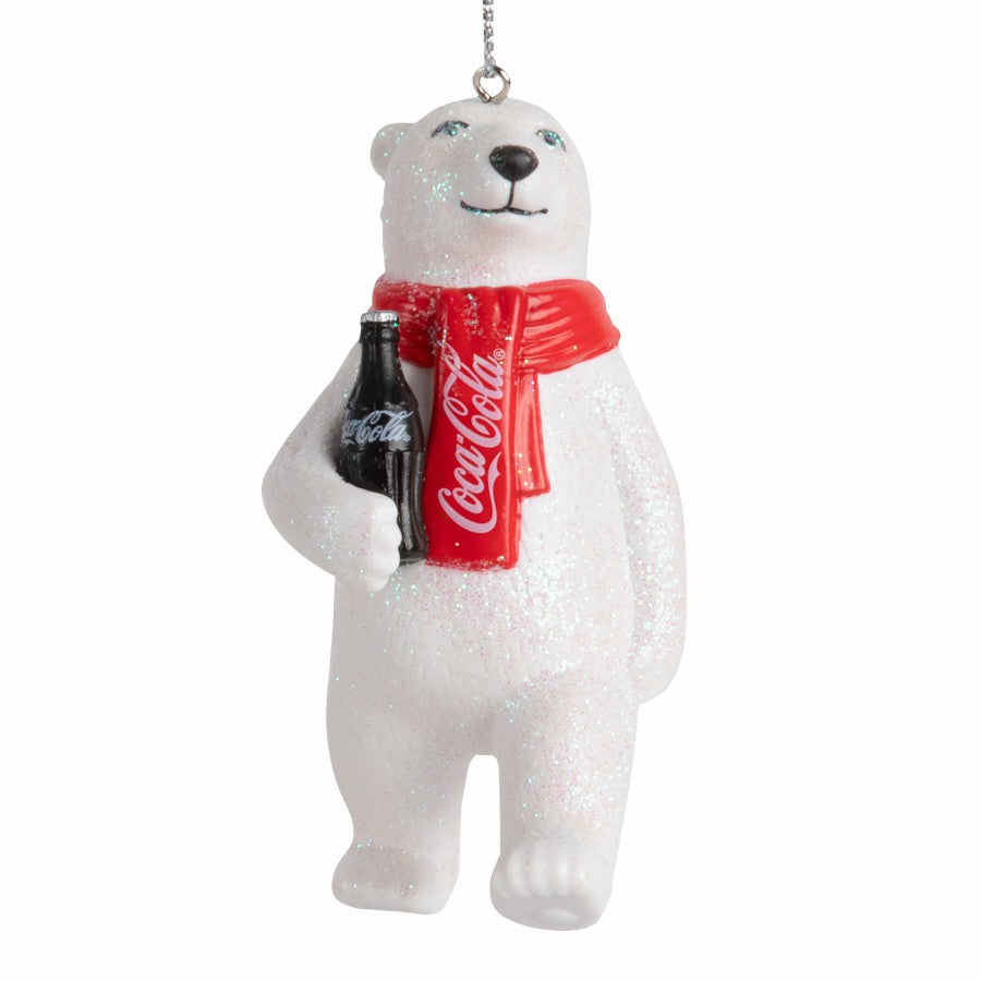 Coca‑Cola Polar Bear Holding Bottle Ornament | 3.5" Resin Holiday Decor | Coca-Cola Store Classic