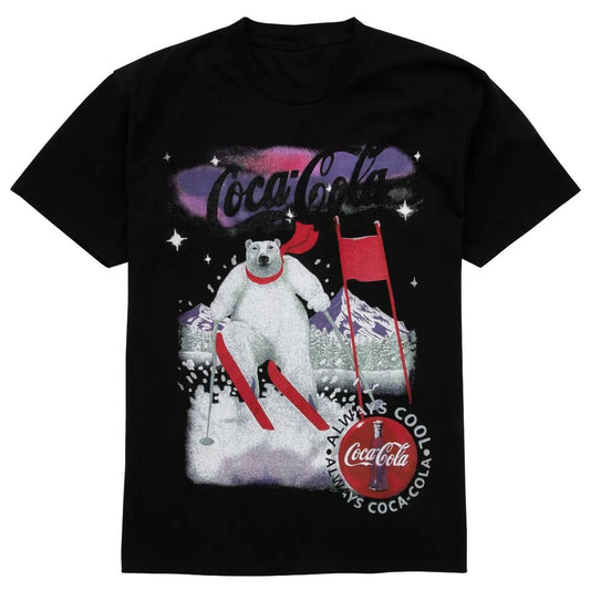 Coca-Cola Skiing Polar Bear Unisex Black T-Shirt | Coca-Cola Store Great Value